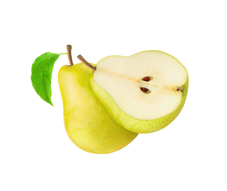 Two green pears on a white background