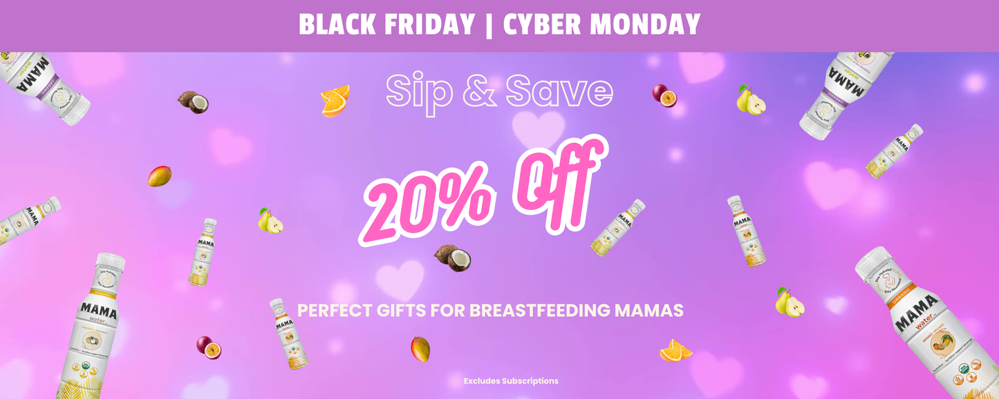 Promotional banner for Black Friday and Cyber Monday with 'Sip & Save' offer on a pink background.