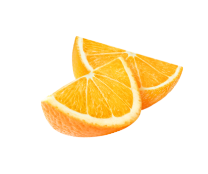 Two orange slices on a white background