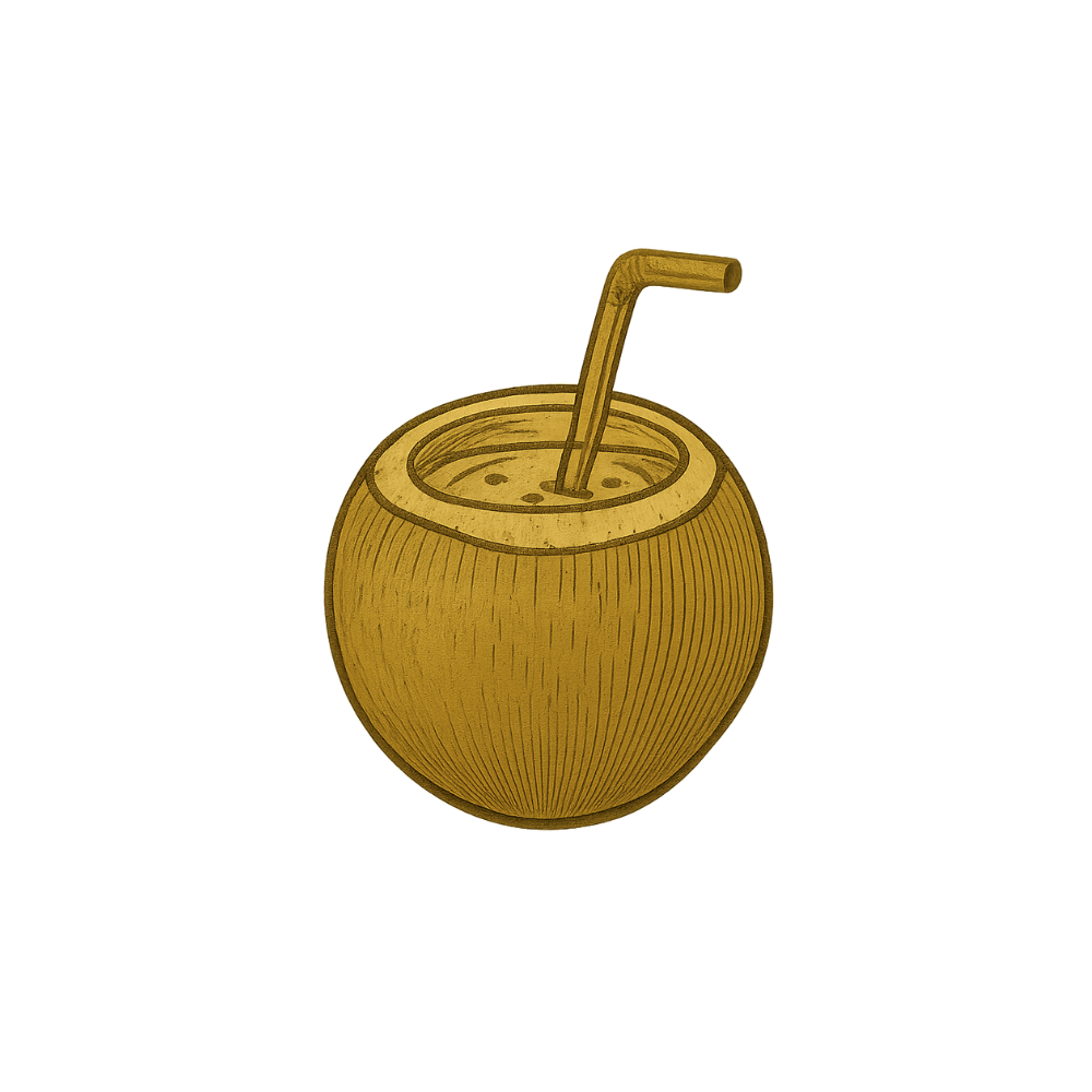 Coconut with a straw on a white background