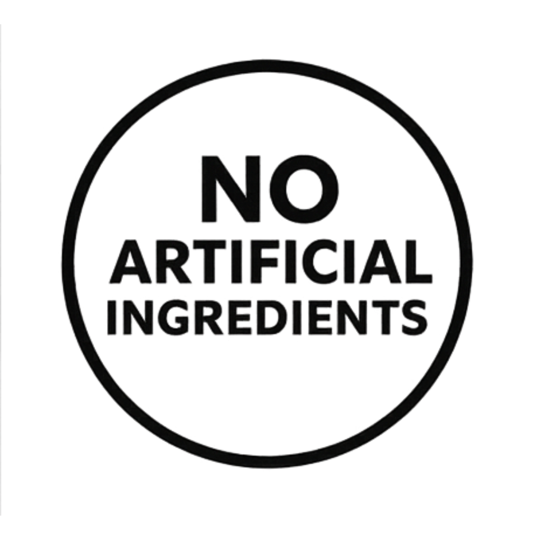 Circular logo with 'No Artificial Ingredients' text on a white background